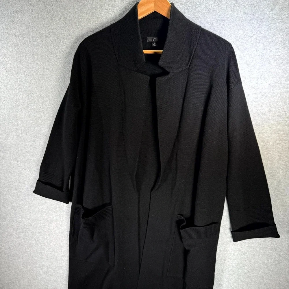 J.Crew Open Cardigan‎ Merino Wool Blend Womens XS Black Knitted Long Sleeve